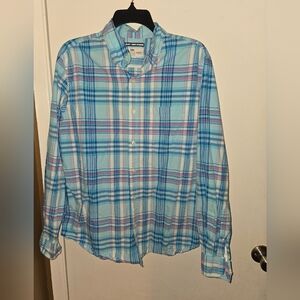 Casual Blue and Pink Plaid Button-Down Shirt Size Medium
